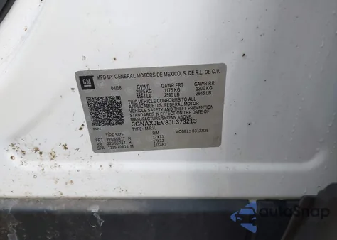 2018 Chevrolet Equinox Lt из США, поврежденный, VIN 3GNAXJEV8JL373213